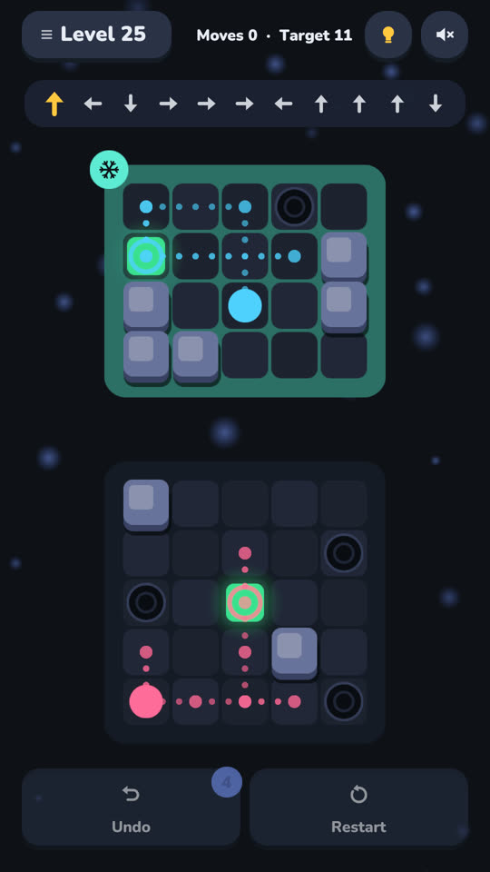 A hint showing the full solution path on both boards